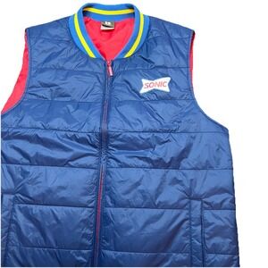 SONIC DRIVE IN True Bomber Puffer Vest Size Medium Blue Logo Uniform Server Zip